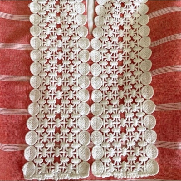 Talbots Coral Striped Sheath Dress Sz 10 Crochet Sleeveless Linen Cotton Blend‎ - Picture 7 of 9